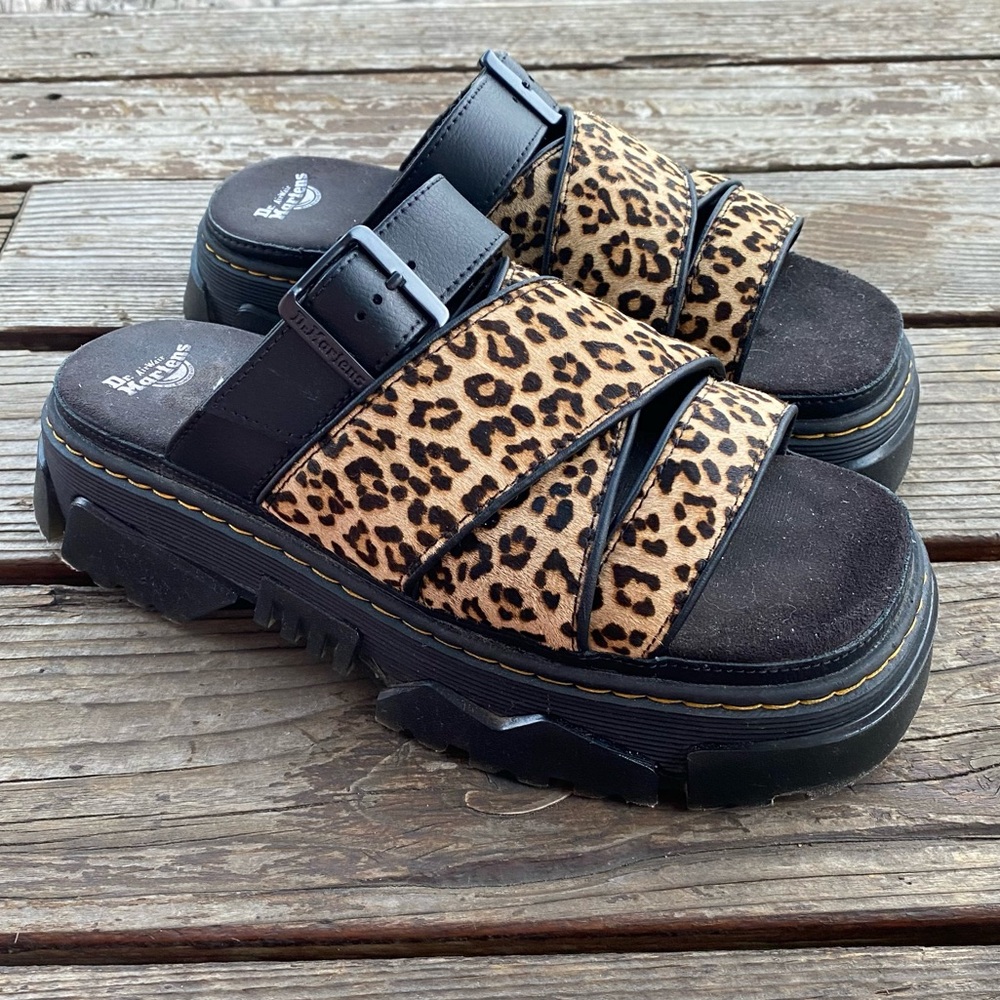 Dr. Marten Mattison leopard print platform slides sandal cheetah - Picture 2 of 9